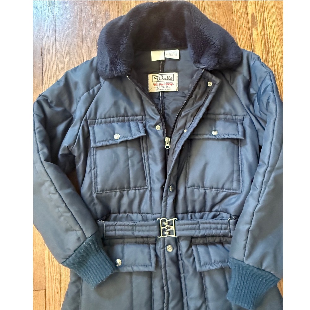 Vintage Walls Blizzard-Pruf Insulated Snow Suit Navy Blue Faux Fur Collar USA M - Picture 2 of 6